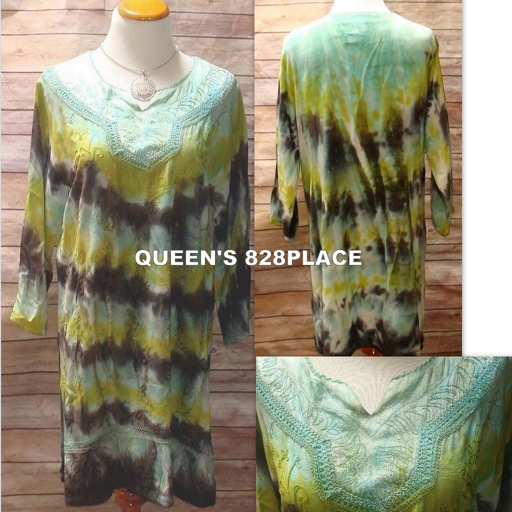⬇⬇⬇ Flower M  Green  tye Dye  Swim Cover-Up Dress